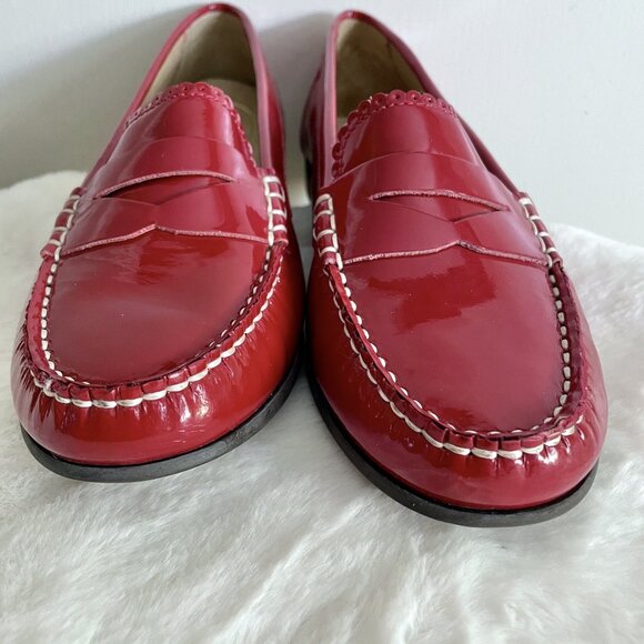 Jack Rogers Quinn Red Patent Leather Penny Loafers Size 7 Scallop Trim - Picture 8 of 15